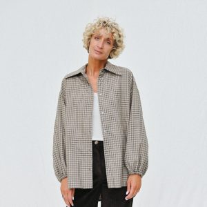 Oversized Long Sleeve Shirt In Brushed Plaid Cotton