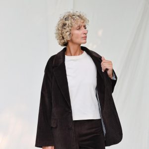 Dark Brown Cord Blazer Oversized Fit Offon Clothing